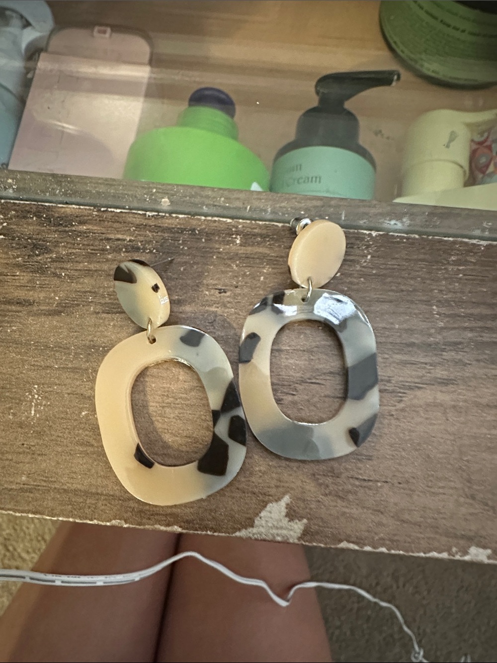 Neutral Tortoiseshell Drop Earrings - Beige and Black Resin